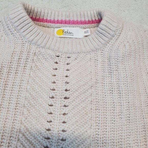 Boden Cream Cable Knit Rainbow Wool Blend Cottagecore Artsy School Sweater 8 9 - Picture 3 of 5